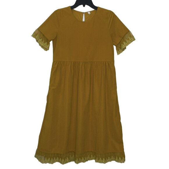 Pinkblush Dresses & Skirts - Pinkblush Maternity Dress Size Small Corduroy Lace Trim Sleeves Hem A-Line